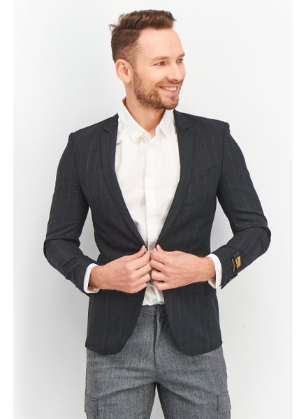 Buy Men Slim Fit Stripe Casual Blazer, Black in UAE