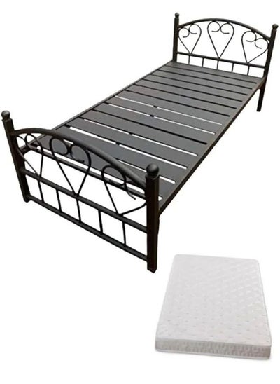 Buy Full Heavy Duty Single Steel Bed With Medical Mattress Black 90x190Cm in UAE