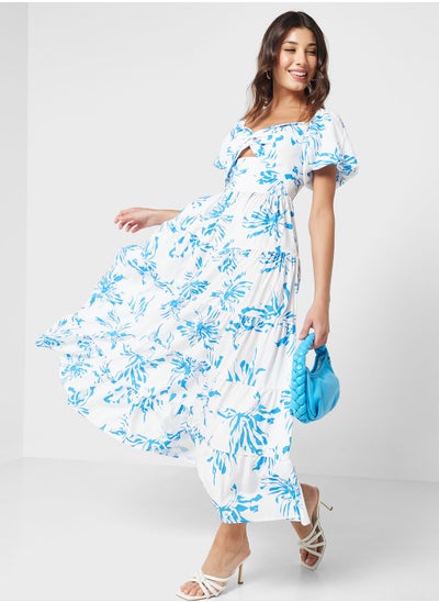 Buy Puff Sleeves Floral Tiered Dress in Saudi Arabia