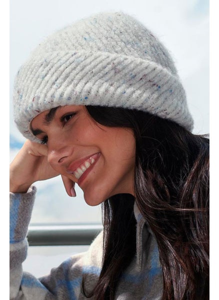 Buy Women Textured Knitted Hat, Biege in UAE