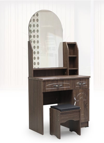 Buy SILA Modern Wooden Dressing Table With U-Shaped Mirror Dressing Makeup Desk With Storage For Bedroom Furniture Color Oak in UAE