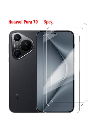 Buy 3 Pcs Huawei Pura 70 Screen Protector, Tempered Glass 9H Hardness High Definition Full Covered Clear Scratch Resistant Bubble Free Anti-Fingerprints in UAE