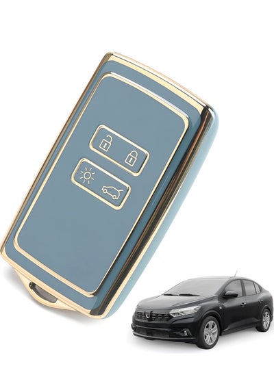 اشتري TPU Cover for Shell Renault 4 Buttons Car Key Fob, Keyless Smart Card Case Card Case Holder Fit to to Clio/Megane/Kadjar/Captur/Dacia Duster, Car Key TPU Protector Replacement, Golden Edge Blue في الامارات