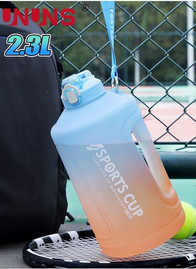 Buy 2.3L Water Bottles With Time Marker,Portable Reusable Gradient Water Bottle With Straw,Large Capacity Leakproof Drinking Bottle With Handle,BPA Free in UAE