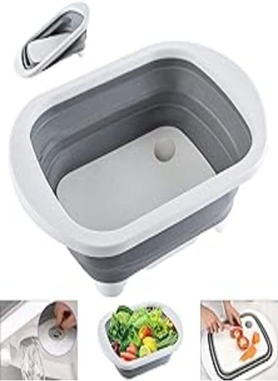 Buy 4 in 1 Collapsible Washing Up Bowl and Plastic Chopping Board with Drain Plug and Handles,6L Portable Multifunctional Camping Drain Storage Basket for Kitchen, Household, Camping, Picnic, BBQ (Grey) in Egypt