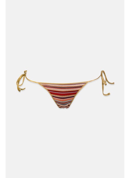 Buy Women Tie Closure Stripe Bikini Bottom, Red Combo in Saudi Arabia