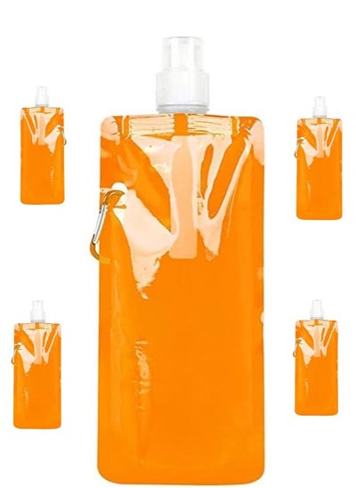 Buy Foldable Sports Bottle Orange,5Pcs Reusable Drink Pouches Bags,480ml Collapsible Water Bottles for Outdoor Sports,Biking,Hiking,Travel in UAE