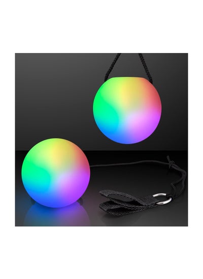 اشتري 2 Pack LED Poi Ball, Adjustable Strap, Glow Balls Soft Glow, Light Up LED 9 Modes, Spinning Poi Toy for Beginner & Professional, Juggling Thrown Ball Multi Color, Spinning LED Light Up Toy في الامارات