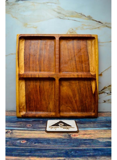 Buy A four square square snack plate. Handmade of healthy wood. 100% natural colors from the heart of the tree in Egypt