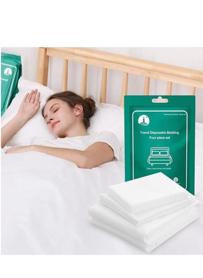 Buy Disposable Bed Sheets,3PCS Quilt Cover and Pillow Case Set Portable Disposable Sheet Ready to use Disposable Thick Non-Woven Fabric Bedding Cover Set for Hotel/Business Trip/Camping(3pcs) in UAE