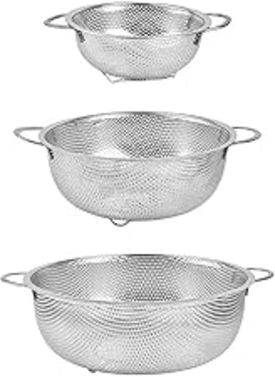 Buy Set of 3 Strainer Diameter 16.5/22.5/28.7 cm Stainless Steel Fine Mesh Kitchen Strainer with Handle Colander Strainer Strainer Metal Sieve for Kitchen, Pasta, Vegetables, Fruit, Rice in Egypt