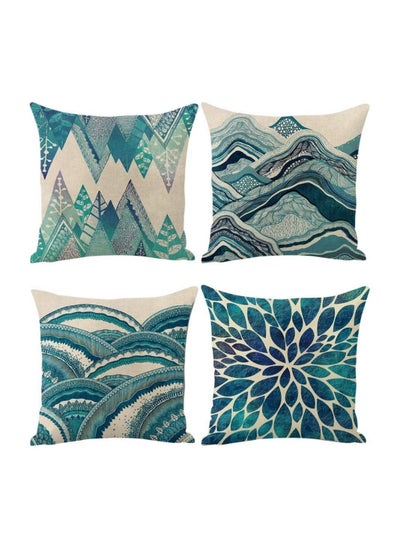 اشتري Set of 4 Teal Throw Pillow Covers Ocean Bohemia Decorative Couch Pillow Cases Sea Cotton Linen Case Tuquoise Coastal Cushion Cover Case for Sofa, Bed and Car (45 * 45 cm) في السعودية