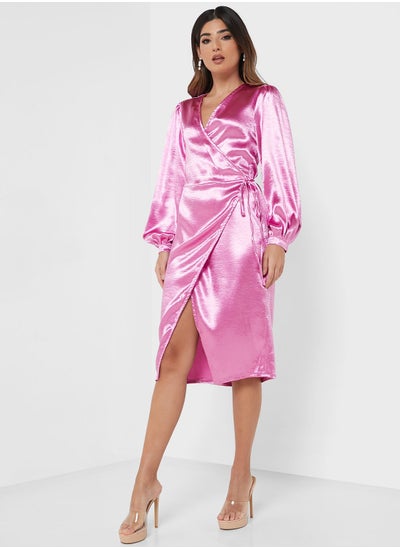 Buy Balloon Sleeve Tie Detail Dress in UAE