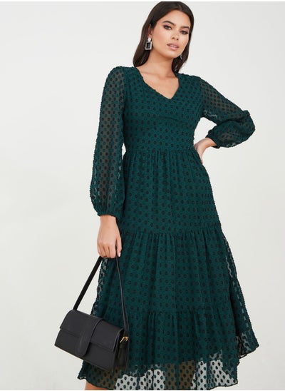 Buy Diamond Neck Textured Dress in Saudi Arabia