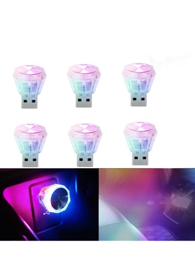 اشتري Car USB Atmosphere LED Light, Portable LED Lights Dazzling Diamond-Shaped USB Ambient Lights, Mini Car Interior Ambient Lighting Kit for Decorating with USB Ports, LED Vehicle Light (6PCS) في الامارات