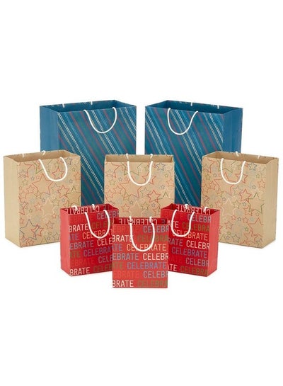اشتري Recyclable Gift Bag Assortment (8 Bags: 3 Small 6" 3 Medium 9" 2 Large 13") Celebrate Stars Stripes Red Blue Kraft Brown For Birthdays Graduations Father'S Day في السعودية