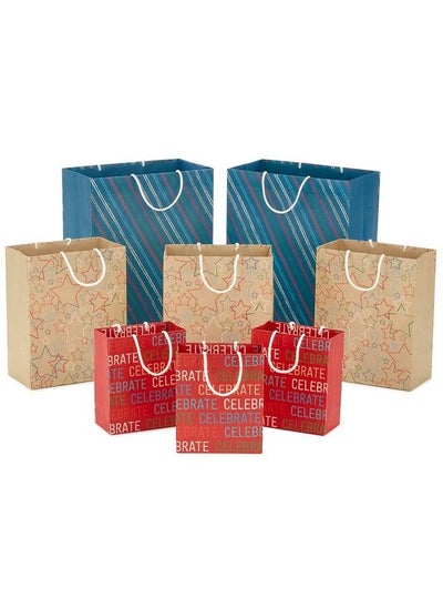 Buy Recyclable Gift Bag Assortment (8 Bags: 3 Small 6" 3 Medium 9" 2 Large 13") Celebrate Stars Stripes Red Blue Kraft Brown For Birthdays Graduations Father'S Day in UAE