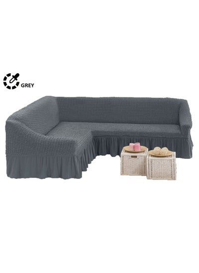 Buy Sofa Cover L  Shape Super Stretchable Anti-Wrinkle Slip Flexible Resistant 5.5 Meter in Saudi Arabia