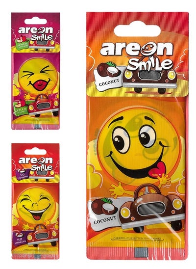 Buy Smile 3 Pcs Hanging Paper Card Air Freshener, Coconut, Apple & Cinnamon, No Smoking in UAE