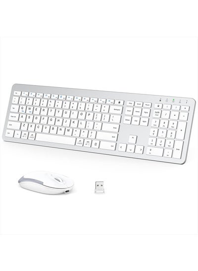 اشتري GK08 Wireless Keyboard and Mouse - Rechargeable, Ergonomic, Quiet, Full Size Design with Number Pad, 2.4G Stable Connection Slim Mac Keyboard and Mouse for Windows Mac OS Computer في الامارات