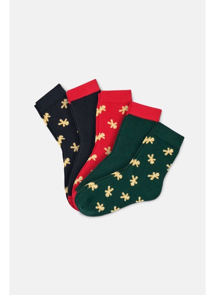 Buy Kid Girls 5 Pair Printed Socks, Navy and Green and Red in UAE