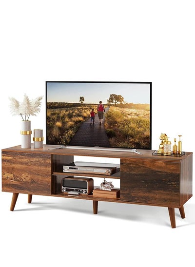 Buy TV Table & Stand for 55-60 Inch TV - Mid Century Modern Entertainment Center with Storage Cabinet, Adjustable Hinge,Wooden Media Console for Living Room,Brown,136x48x40CM in Saudi Arabia