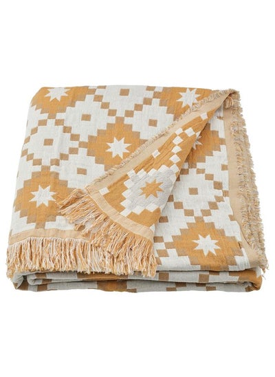 Buy Throw Dark Yellow/Light Grey 130X170 Cm in Saudi Arabia