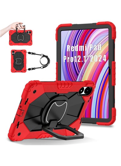 Buy Case Compatible with Xiaomi Redmi Pad Pro 12.1 inch Case, Full-Body Rugged Shockproof Protective Shell, 360° Swivel Stand Handle Cover with Shoulder Strap in UAE