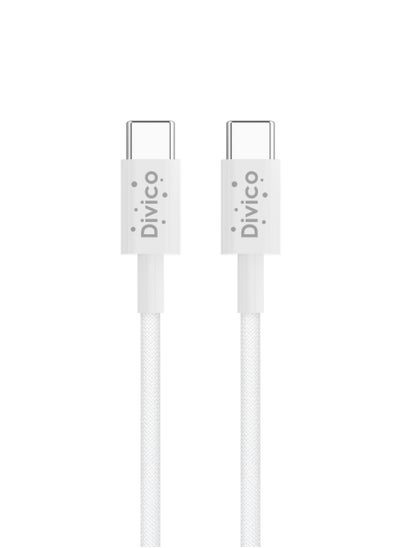 اشتري DIVICO Type C Cable 1M, PD Fast charge Cable Type C to Type C for iPhone, Samsung, Huawei P60, Etc white Nylon في الامارات