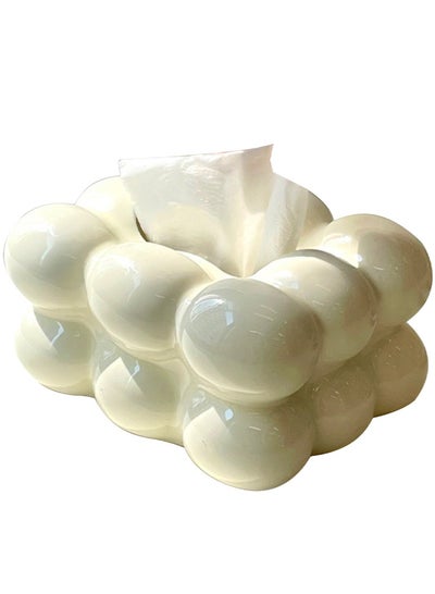 Buy Oasisgalore Ceramic Tissue Box Cover Napkin Storage Dispenser for Facial Tissue for Home Rooms Decorations Gift(White) in UAE