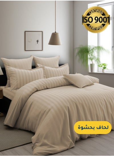 Buy Microfiber Hotel Comforter Sets, Fits 160 cm x 200 cm Size Bed, Duvet Filling Included, 5 Pcs Queen Size, Hotel Stripe Pattern in Saudi Arabia