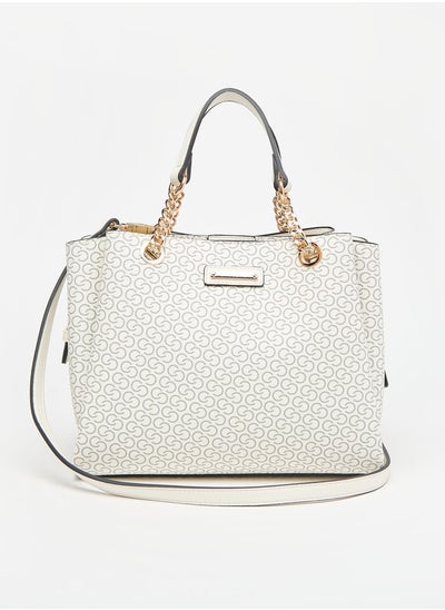 Buy All-Over Monogram Print Tote Bag with Detachable Strap and Magnetic Closure in Saudi Arabia