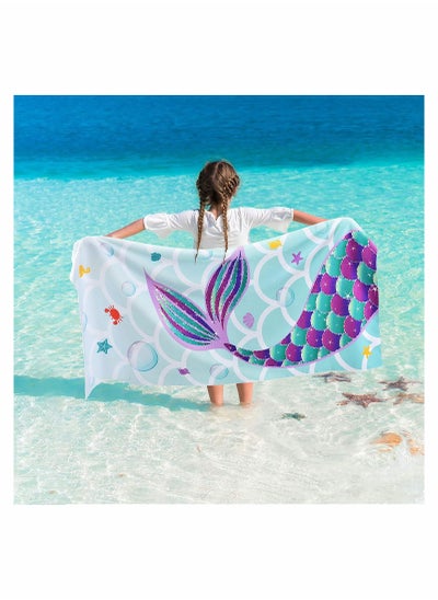 اشتري Kids Microfiber Beach Towel Large 150x70CM Cute Mermaid Lightweight Sand Free Fast Quick Dry Travel Pool Blanket Pefect for Children Gym Camping Yoga Outdoor Picnic في الامارات