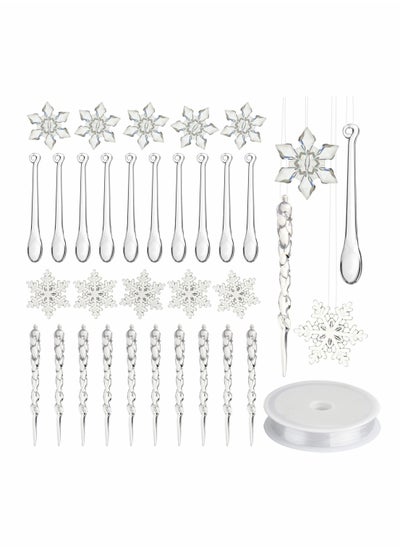 Buy Acrylic Crystal Decorations Set, 40pcs New Year Decorations Snowflake Icicle Ornaments with Crystal Line Clear Tree Decor Indoor for Home Wedding Festival Party in UAE