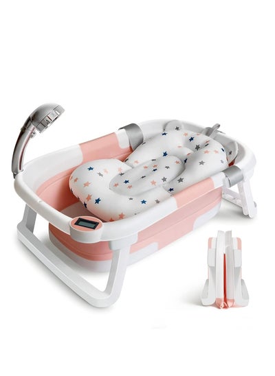 اشتري Baby Bathtub, Portable Baby Bath Basin with Thermometer and Bath Pillow, Folding Infant Bathtub for Newborns and Babies from 0 to 24 Months (Pink) في السعودية