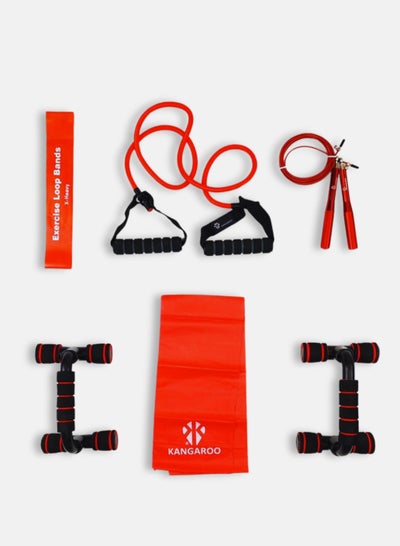 Buy Exercise equipment consisting of a push-up handle, a skipping rope, a resistance rope, a band, and a resistance band in Saudi Arabia