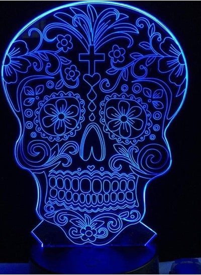 اشتري 3D Illusion Lamp LED Multicolor Night Light Wholesale Creative Artistic Visualization Flower Skull Crossbones Hologram Head Halloween Decor Toy في الامارات