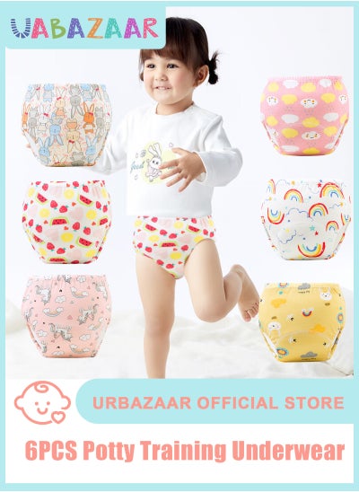 Buy Baby Potty Training Underwear for Boys and Girls, 6 Pack Absorbent Training Pants for Toddlers with Printed Reusable Cotton Toilet Training Pants for 12-18kg Kids (2-4 Years) in Saudi Arabia