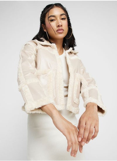 Buy Cropped Jacket With Borg Trims in Saudi Arabia