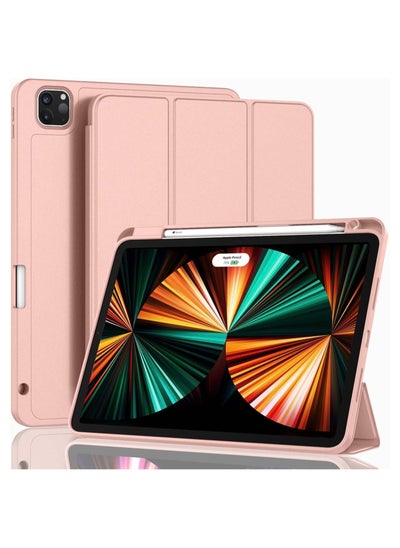 Buy Case iPad Pro 12.9 Inch 2022/2021/2020(6th/5th/4th Gen) with Pencil Holder,Smart iPad Case [Support Touch ID and Auto Wake/Sleep] with Auto 2nd Gen Pencil Charging (Rose Gold) in Egypt