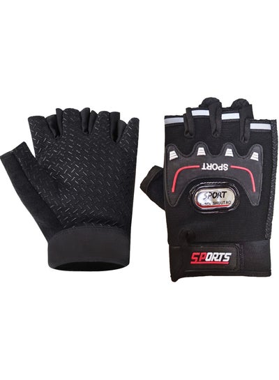 اشتري Half Finger Gloves With Hard Rubber Knuckle Protection For Exercises & Cycling, Black في مصر