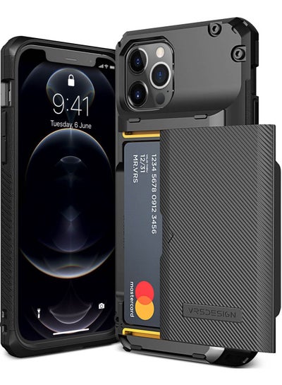 Buy Damda Glide Pro Case Cover Wallet with Semi Automatic Slider Card Holder Slot for iPhone 12 / 12 Pro - Black Groove in UAE