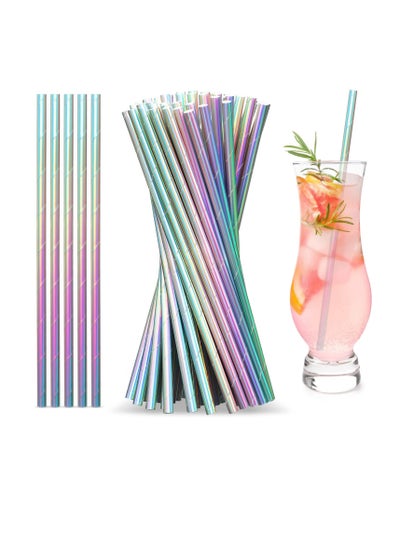 اشتري 200 Pcs Iridescent Paper Straws Drinking Disposable Straws Multicoloured Straws Birthday Party Decorations for Party Crafts (Novelty Colors) في السعودية