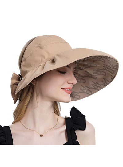 اشتري Women Sun Hat, Summer Beach Caps Women Hat Wide Brim UV Protection Floppy Brown Roll Up Hat Double-Side-Wear Ponytail Hats Baseball Caps Adjustable Cap في السعودية