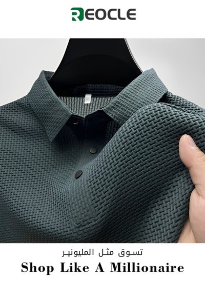 Buy Mesh Ice Silk Short-sleeved T-shirt Men's Polo Shirt Cool Ice Silk Quick-drying Short-sleeved Casual Sweatshirt Breathable Waterproof and Anti-fouling Green in Saudi Arabia