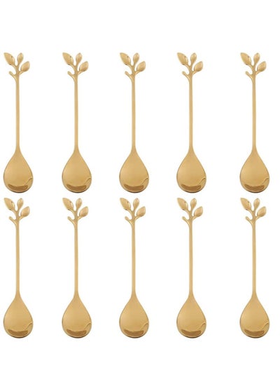 Buy 10 Pack Stainless Steel Gold Leaf Coffee Spoon Creative Tableware Dessert Spoons Stirring Mixing Sugar Stir Ice Cream Cake Teaspoon Set in Saudi Arabia