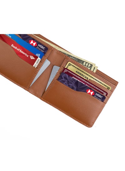 اشتري Slim Wallet for Men Genuine Leather Bifold Rfid Protected Minimalist Purse Tan في الامارات