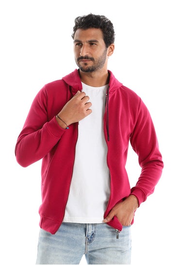 Buy Beet Hooded Zipper Closure Plain Sweatshirt in Egypt