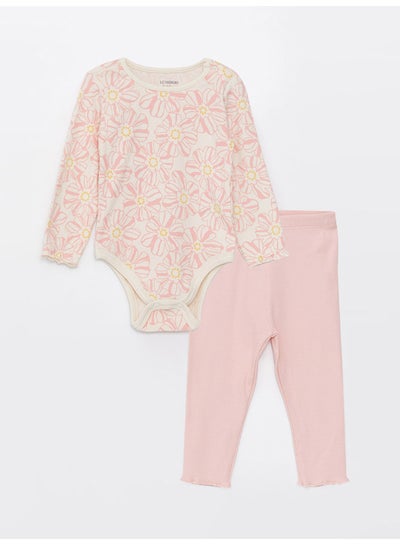 اشتري Crew Neck Long Sleeved Printed Baby Girl Snap fastener Body and Leggings 2-Pack Set في مصر