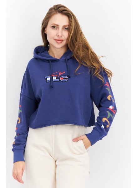 Buy Women Hooded Graphic Print Long Sleeve Sweatshirts, Blue in UAE